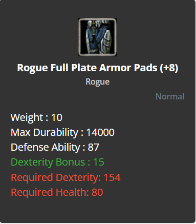 Rogue Full Plate Armor Pads +8